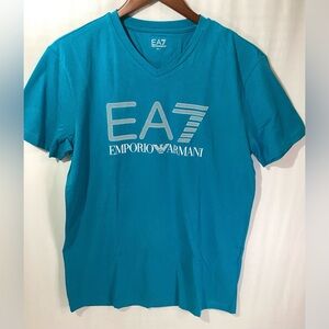 Emporio Armani Men’s T shirt Size L Color Teal Short Sleeve Knit Cotton Elastane